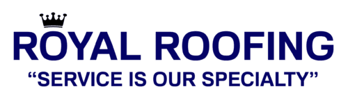 logo Logo for Royal Roofing with a small crown graphic above the word "Royal" and the slogan "Service is Our Specialty" in quotation marks below.